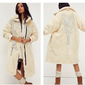 Free People Avery Embroidered Faux Shearling Coat In Oatmeal